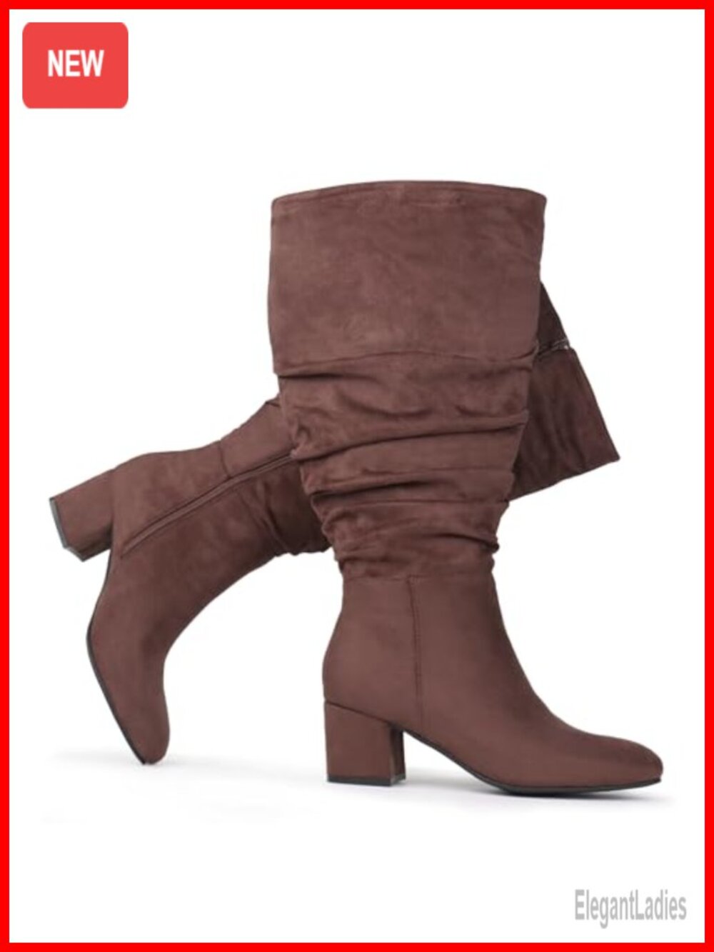 Extra Wide Calf Suede Knee-High Boots Slouchy Block Heel